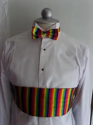 Vrt) RAINBOW Polyester Bow Tie & Cummerbund Set>P&P2UK>1st Class-Over 60 Colours • £17.78